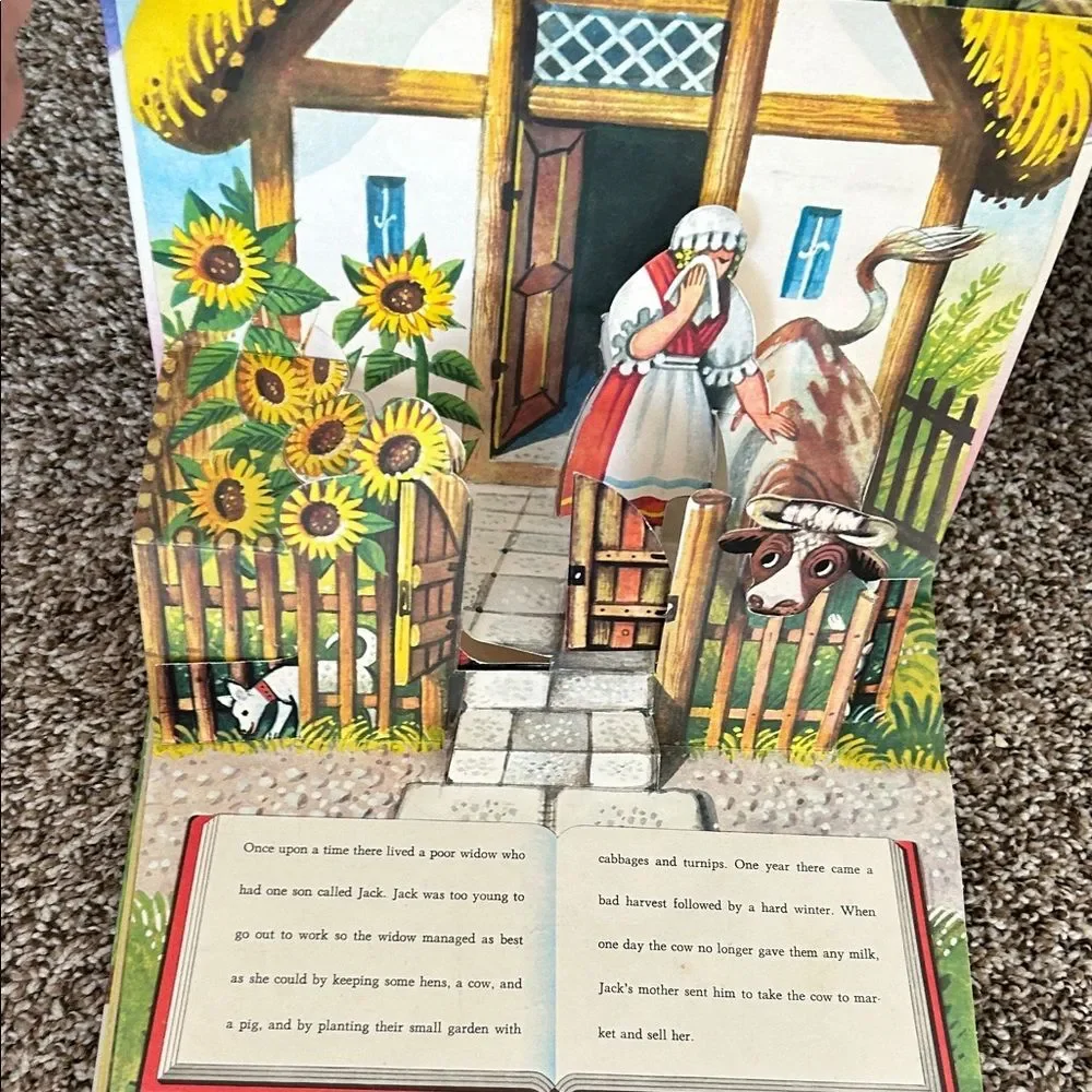 Vintage 70s Jack and the Beanstalk Kids Pop-Up Book - Pink & Green